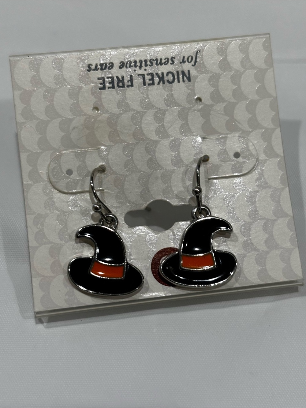 Witch Hat Drop Earrings - Black and Orange